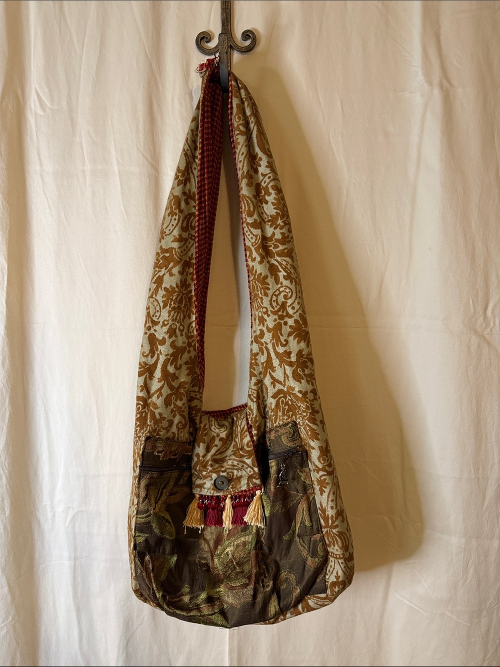 Boho Tapestry Shoulder Bag in Brown and Gold